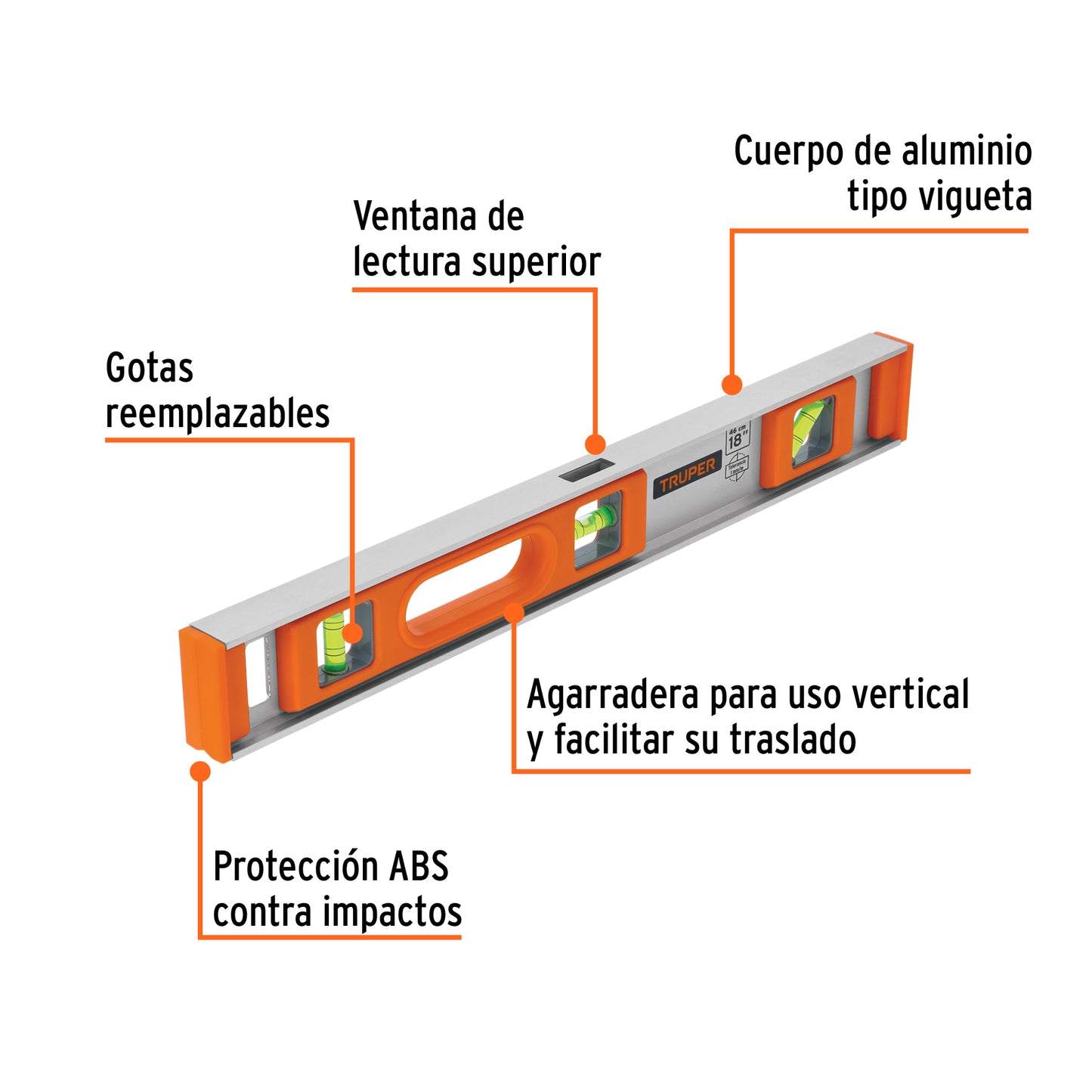 Nivel profesional de 18' con protección de ABS, Truper