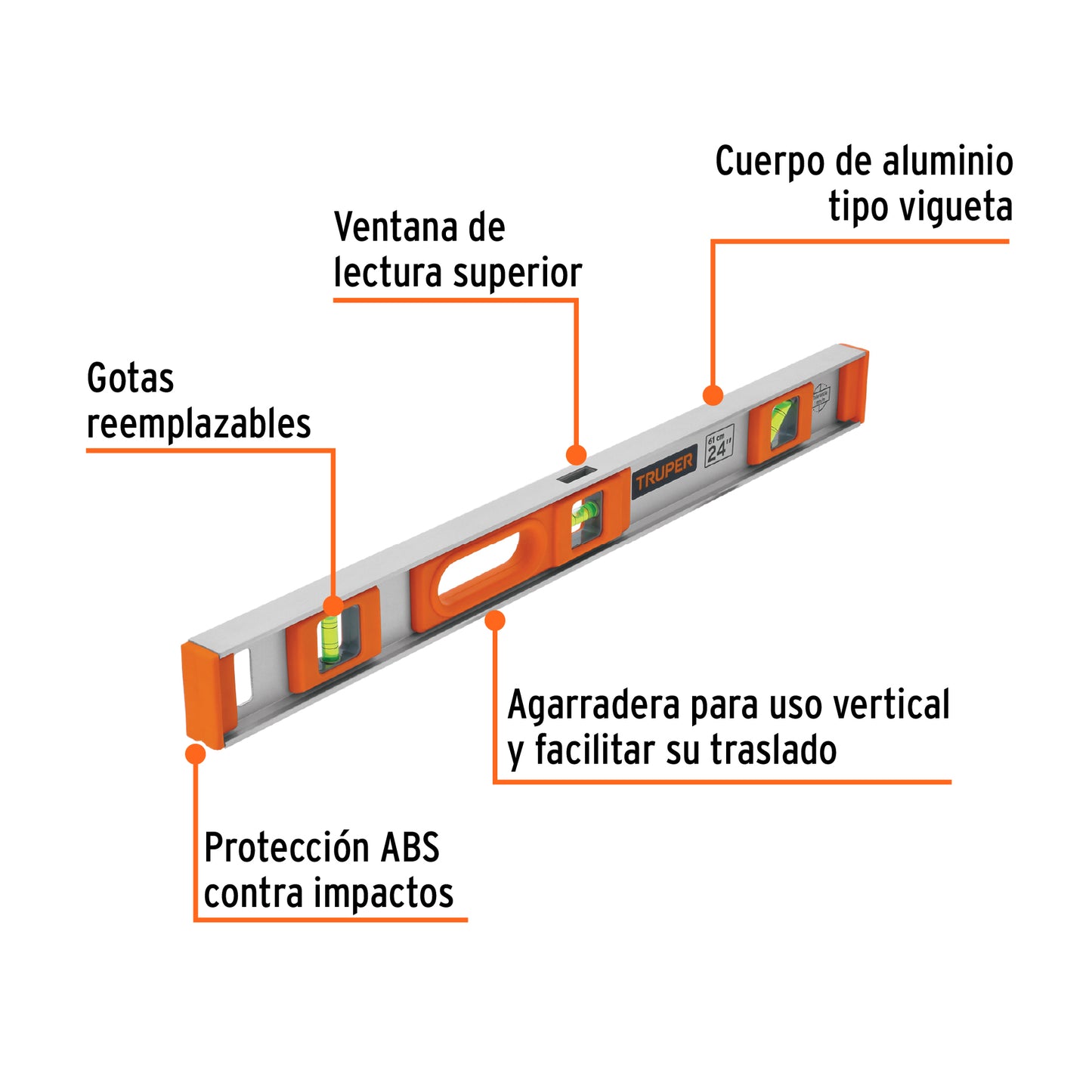 Nivel profesional de 24' con protección de ABS, Truper