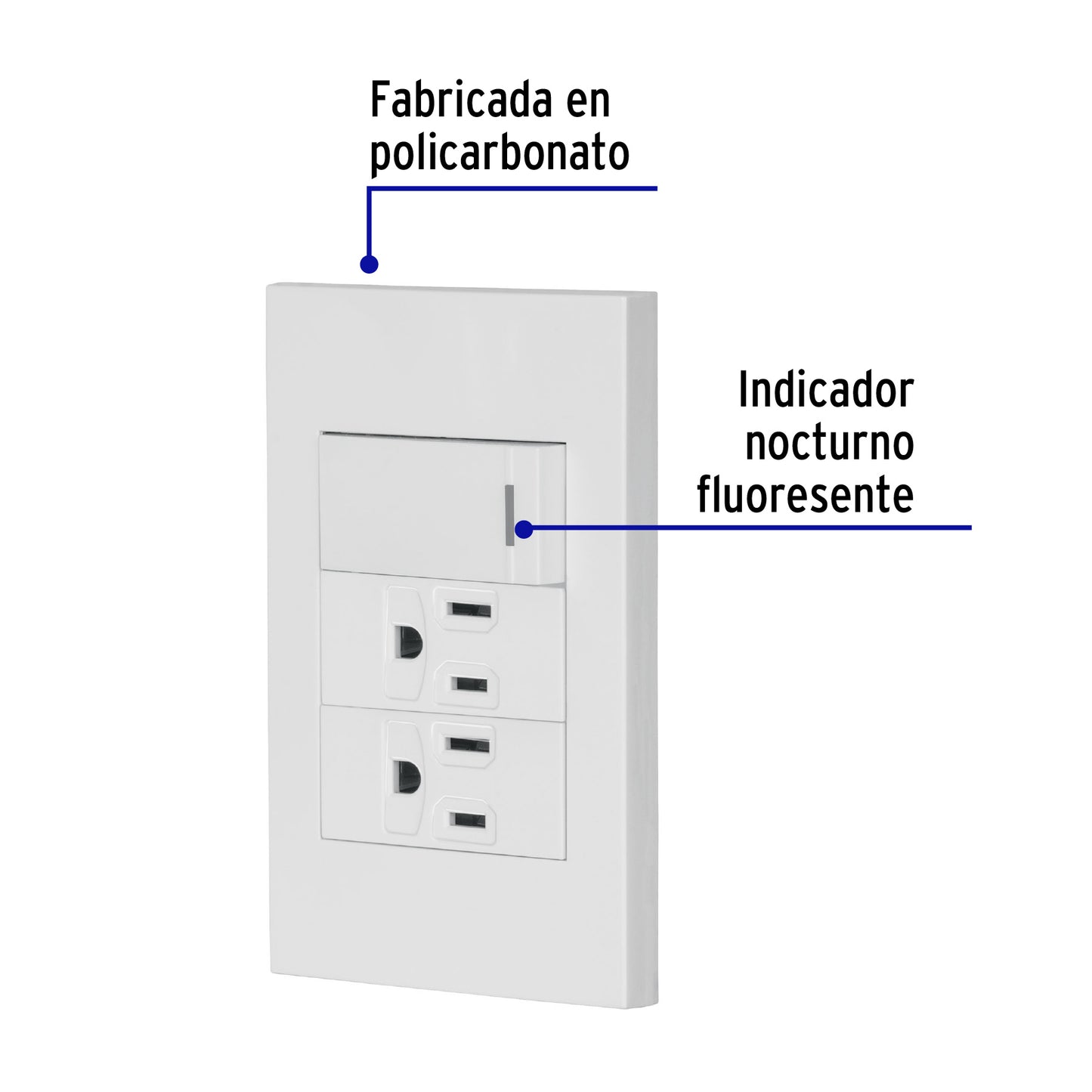 Placa armada 1 interruptor, 2 contactos,1mod,Española,blanco