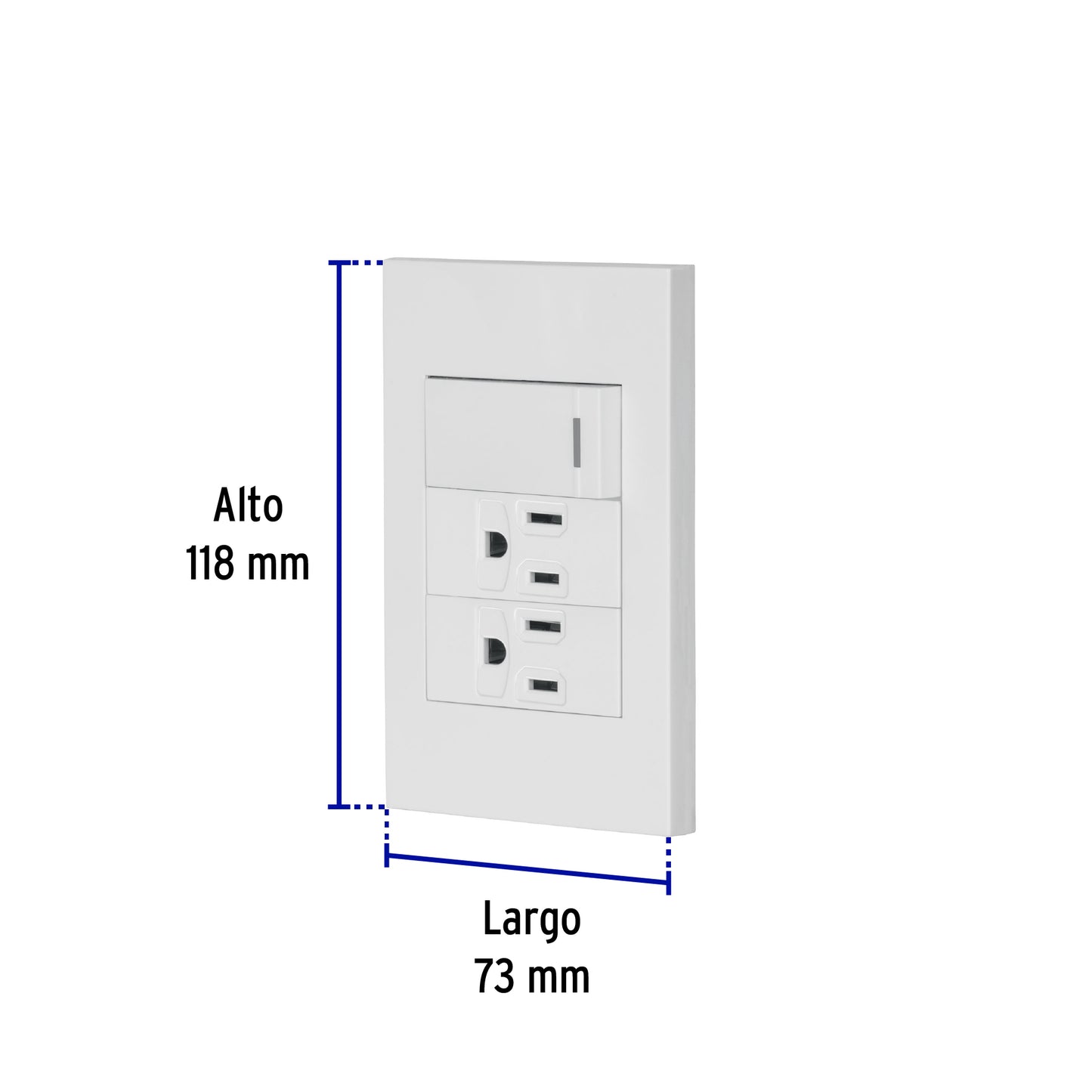 Placa armada 1 interruptor, 2 contactos,1mod,Española,blanco
