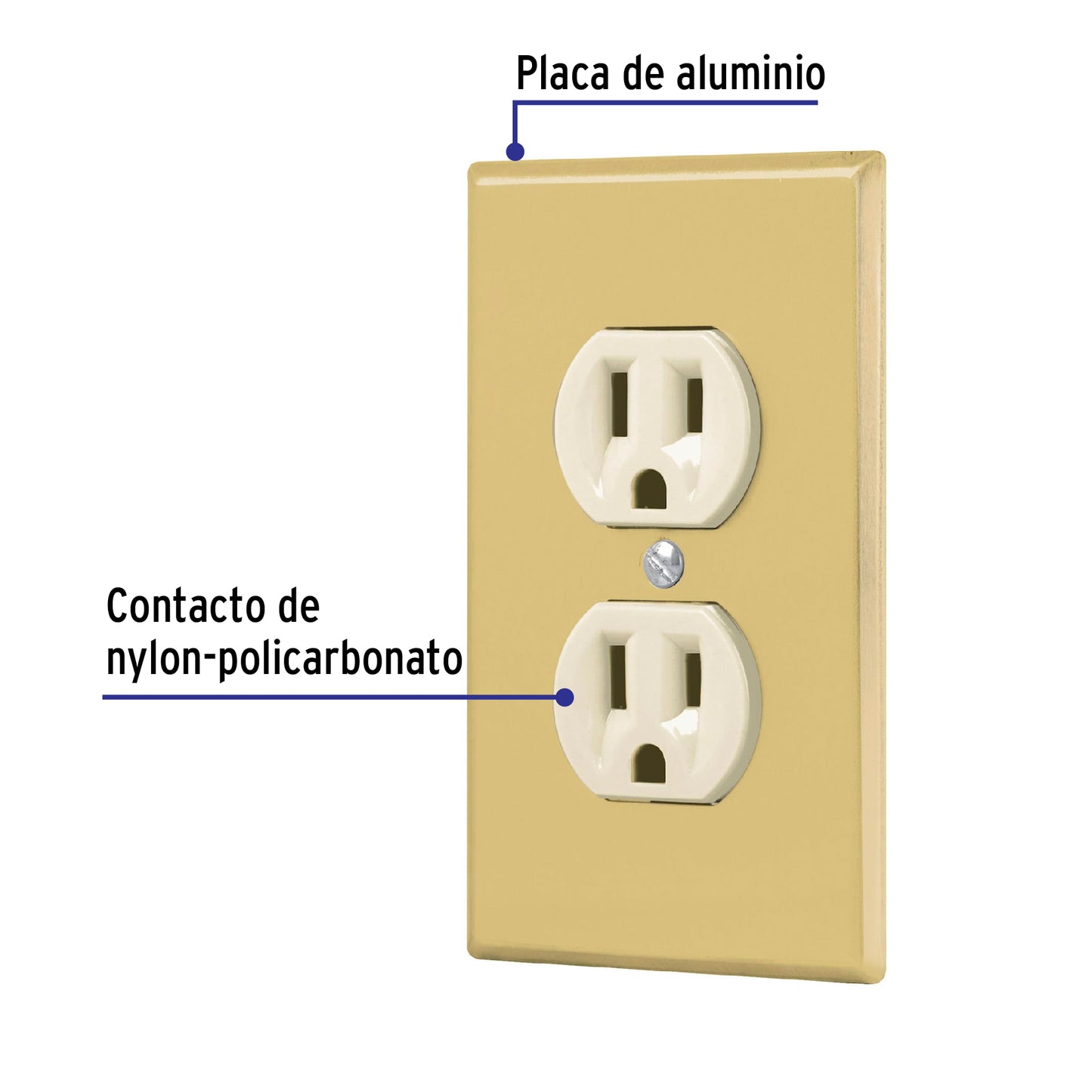 Placa armada 2 contactos polarizados,línea Standard,aluminio
