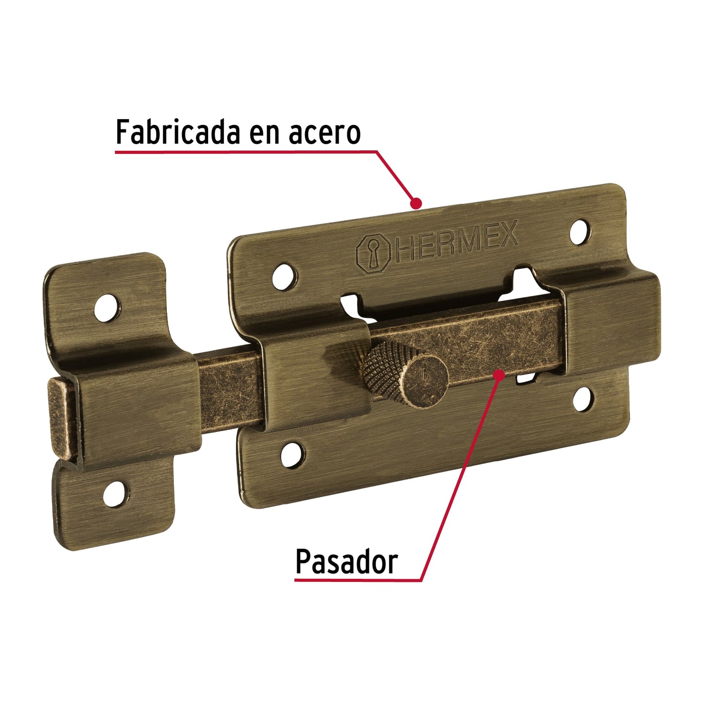 Pasador de barra plana 3', latón antiguo, HERMEX