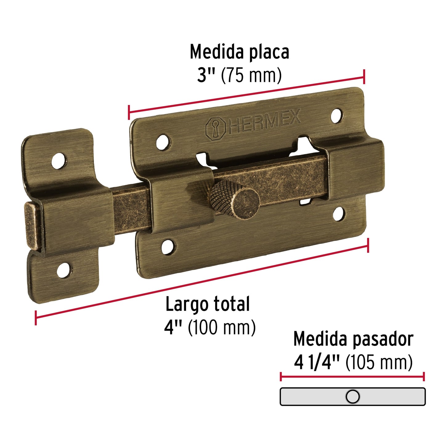 Pasador de barra plana 3', latón antiguo, HERMEX
