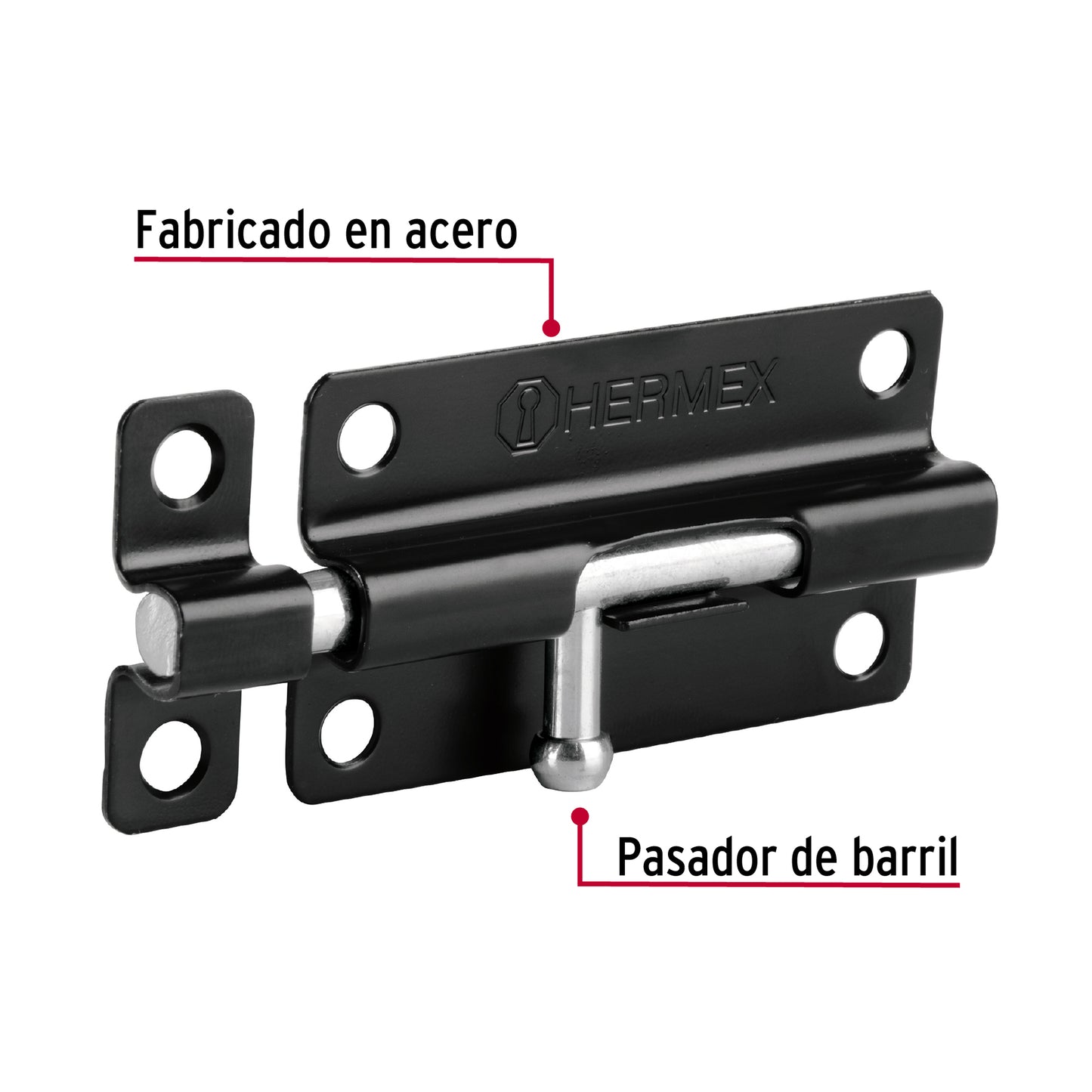 Pasador de barril 4' de acero acabado negro, HERMEX