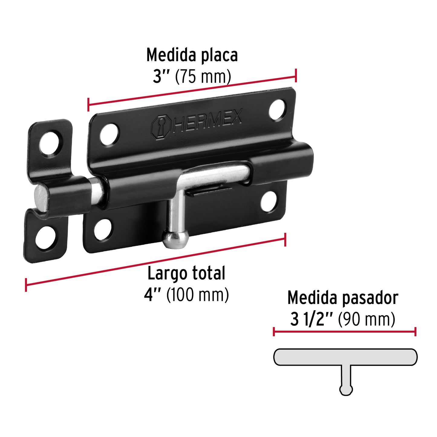 Pasador de barril 4' de acero acabado negro, HERMEX