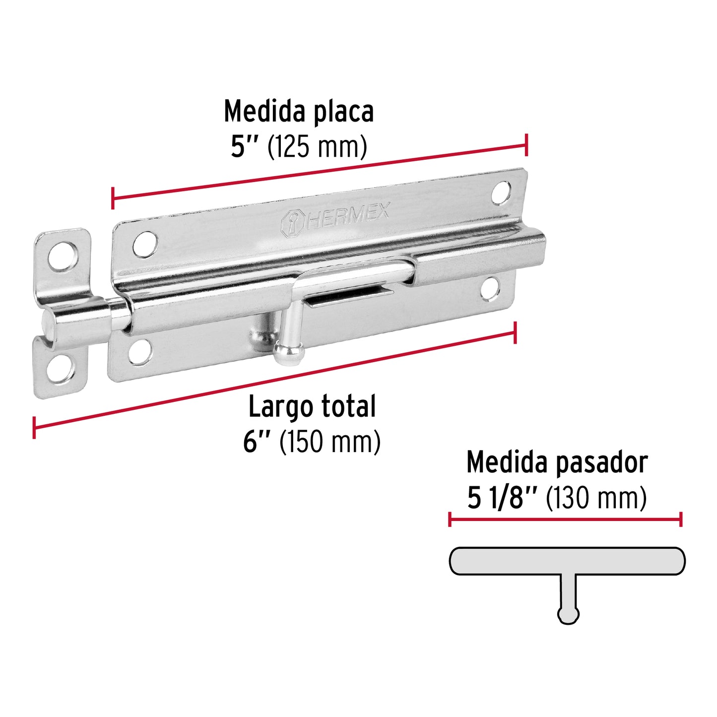 Pasador de barril de acero cromo 6', HERMEX