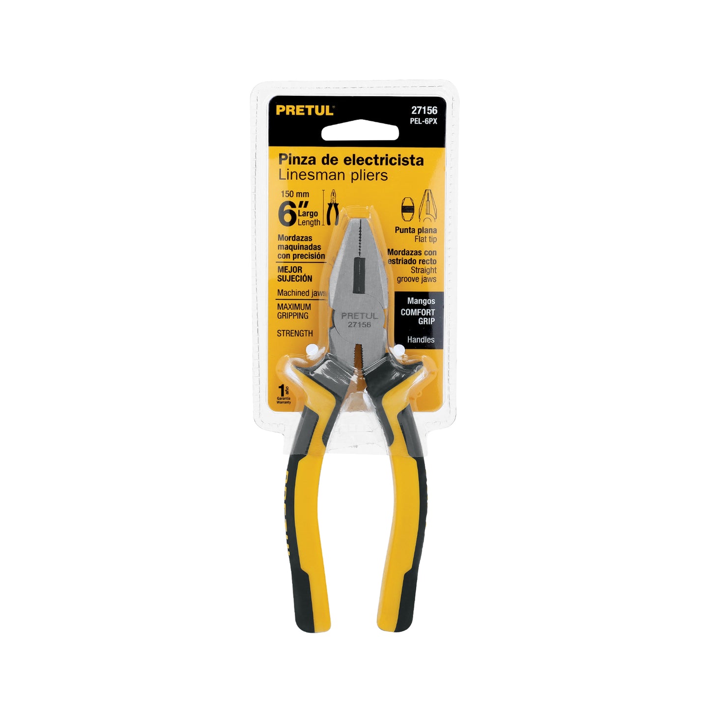 Pinza para electricista 6' mango Comfort Grip, Pretul