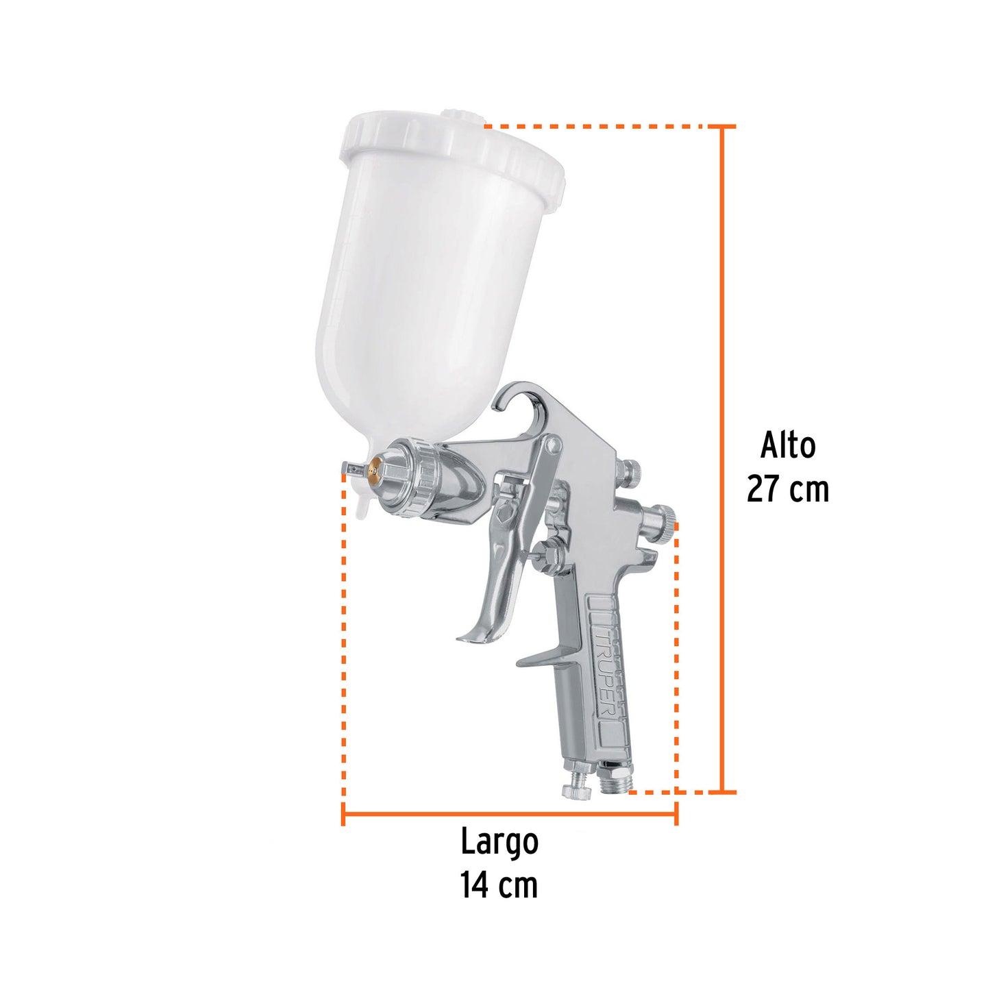 Pistola p/pintar gravedad LVMP vaso plástico, 2 mm, Truper