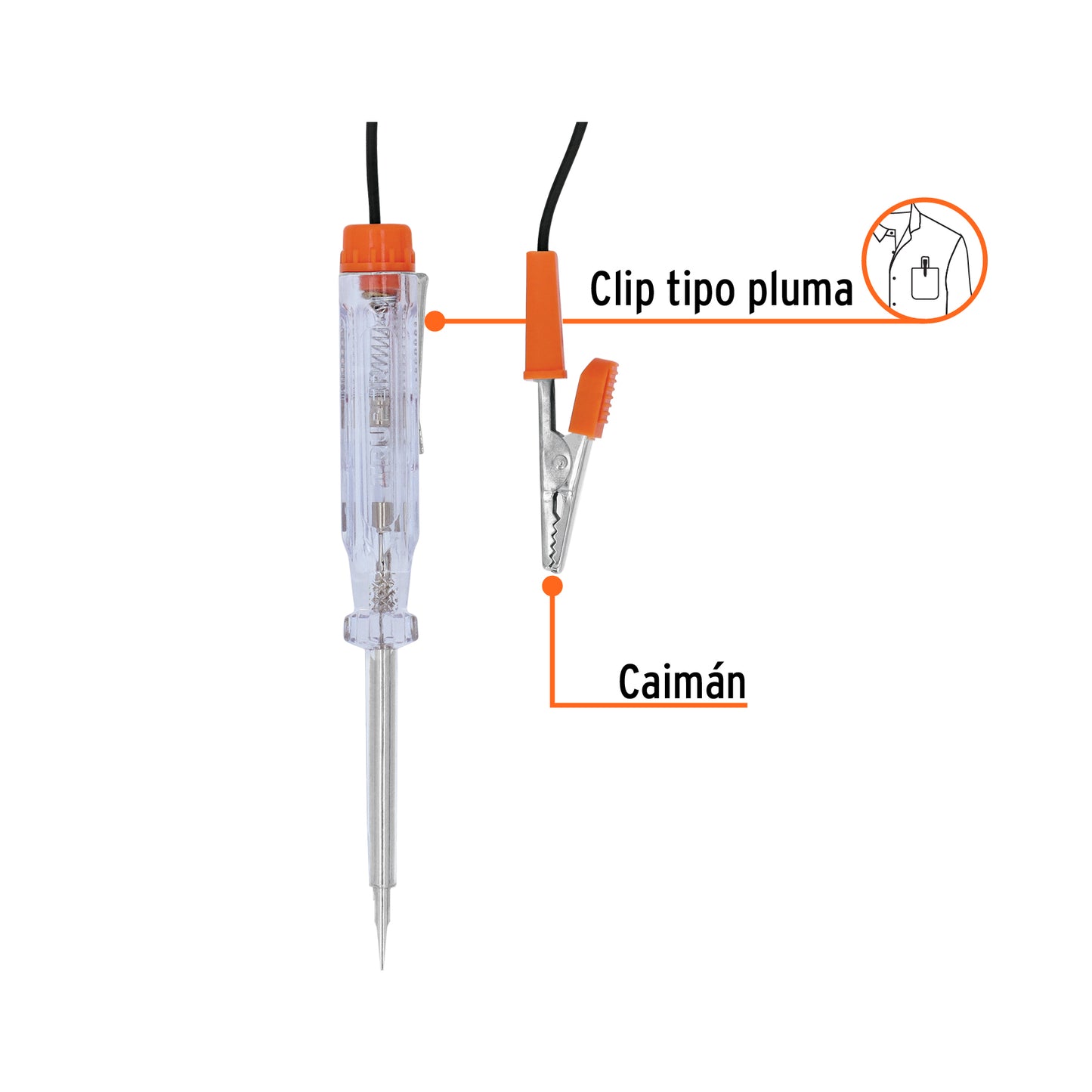Probador de circuitos de corriente directa 14 cm c/caimán
