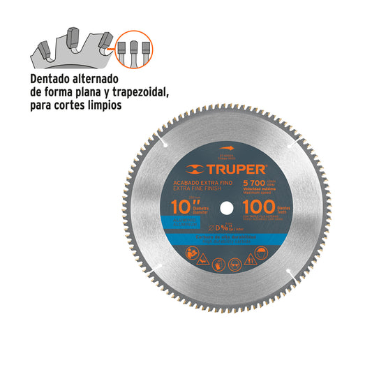 Disco sierra 10' para aluminio, 100 dientes centro 5/8'