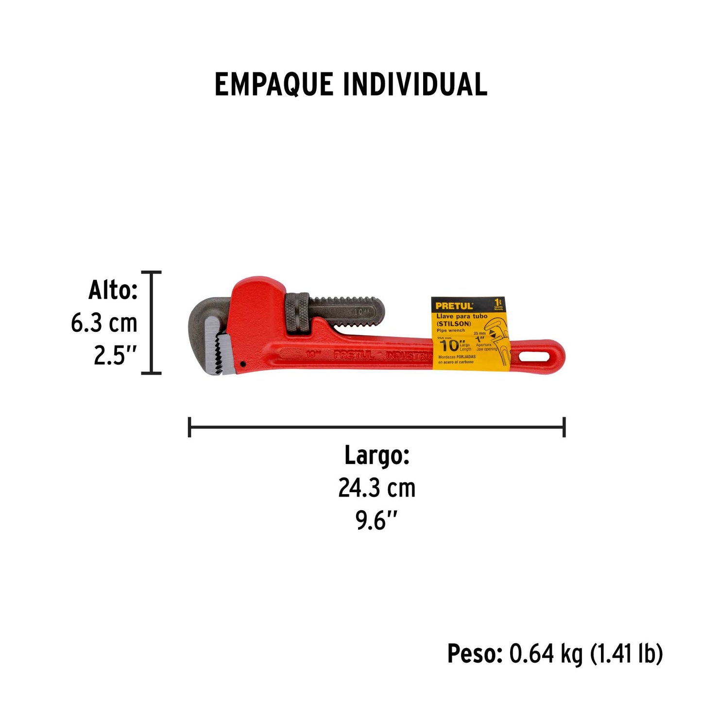 Llave stilson 10' cuerpo de hierro maleable, Pretul