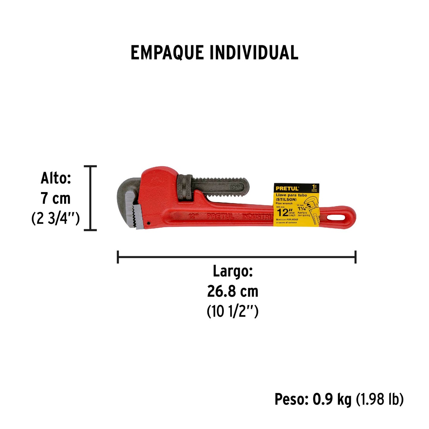 Llave stilson 12' cuerpo de hierro maleable, Pretul