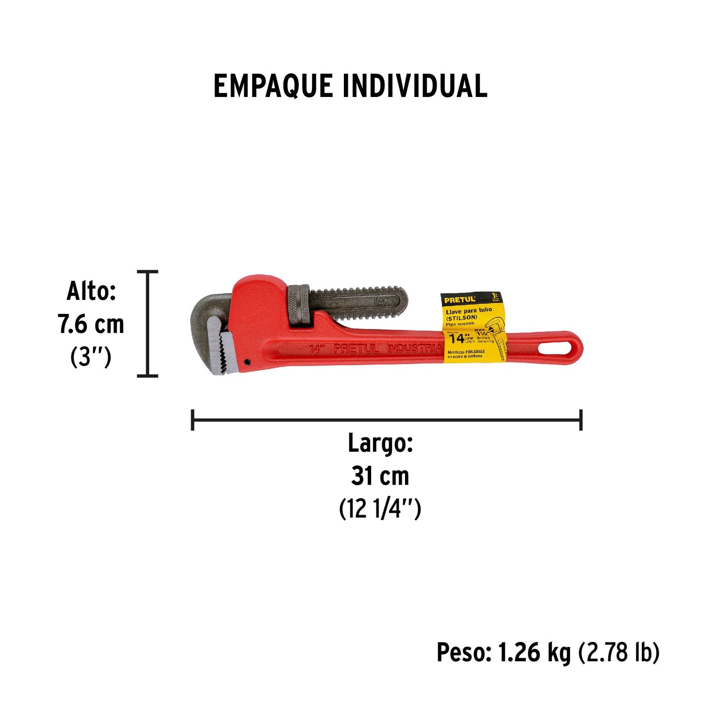 Llave stilson 14' cuerpo de hierro maleable, Pretul