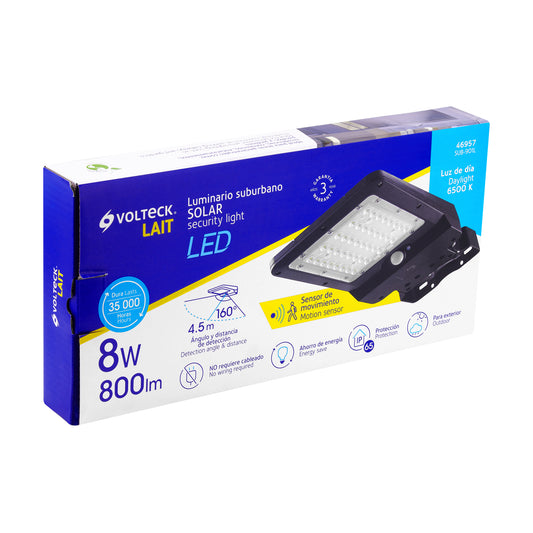 Luminario suburbano de LED 8 W con panel solar, Volteck