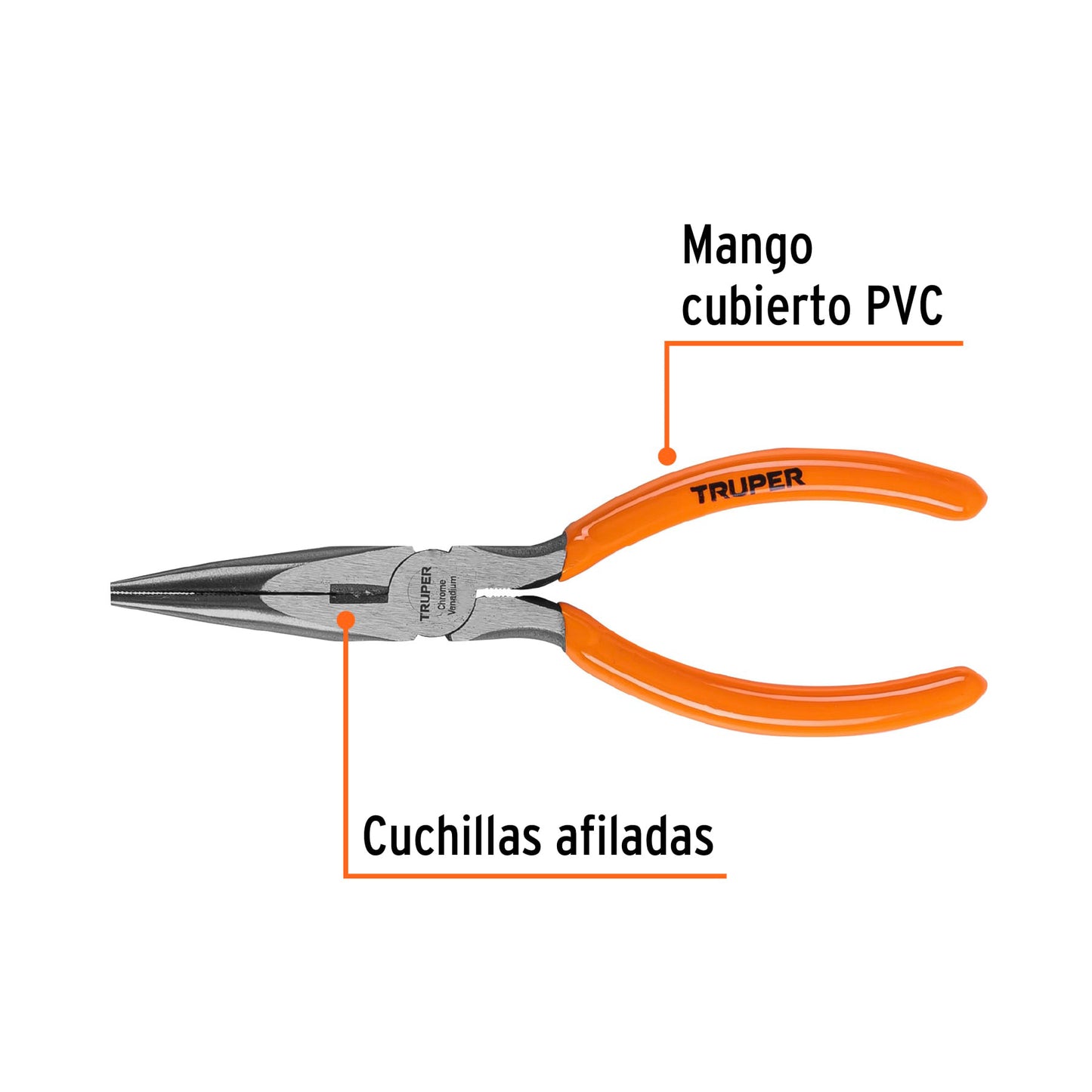 Pinza de punta y corte 6' mango de PVC, Truper