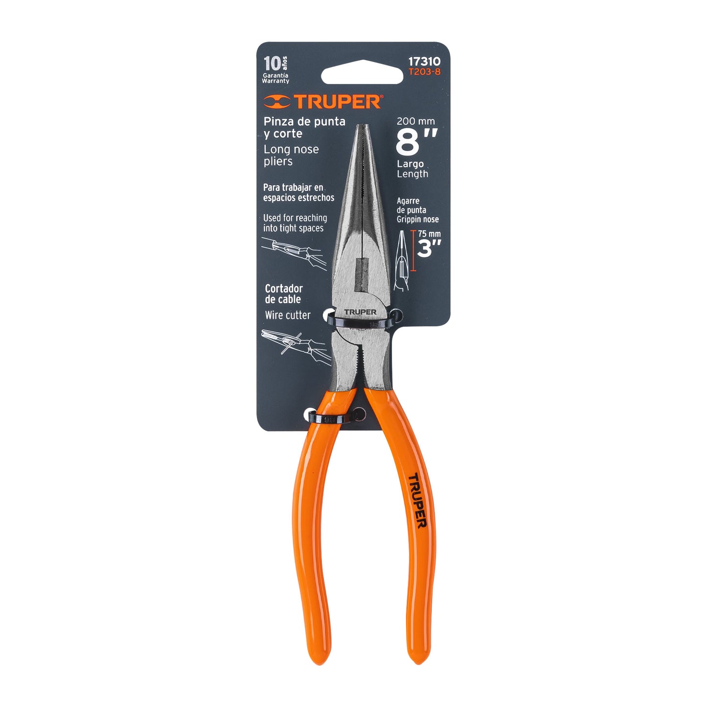 Pinza de punta y corte 8' mango de PVC, Truper