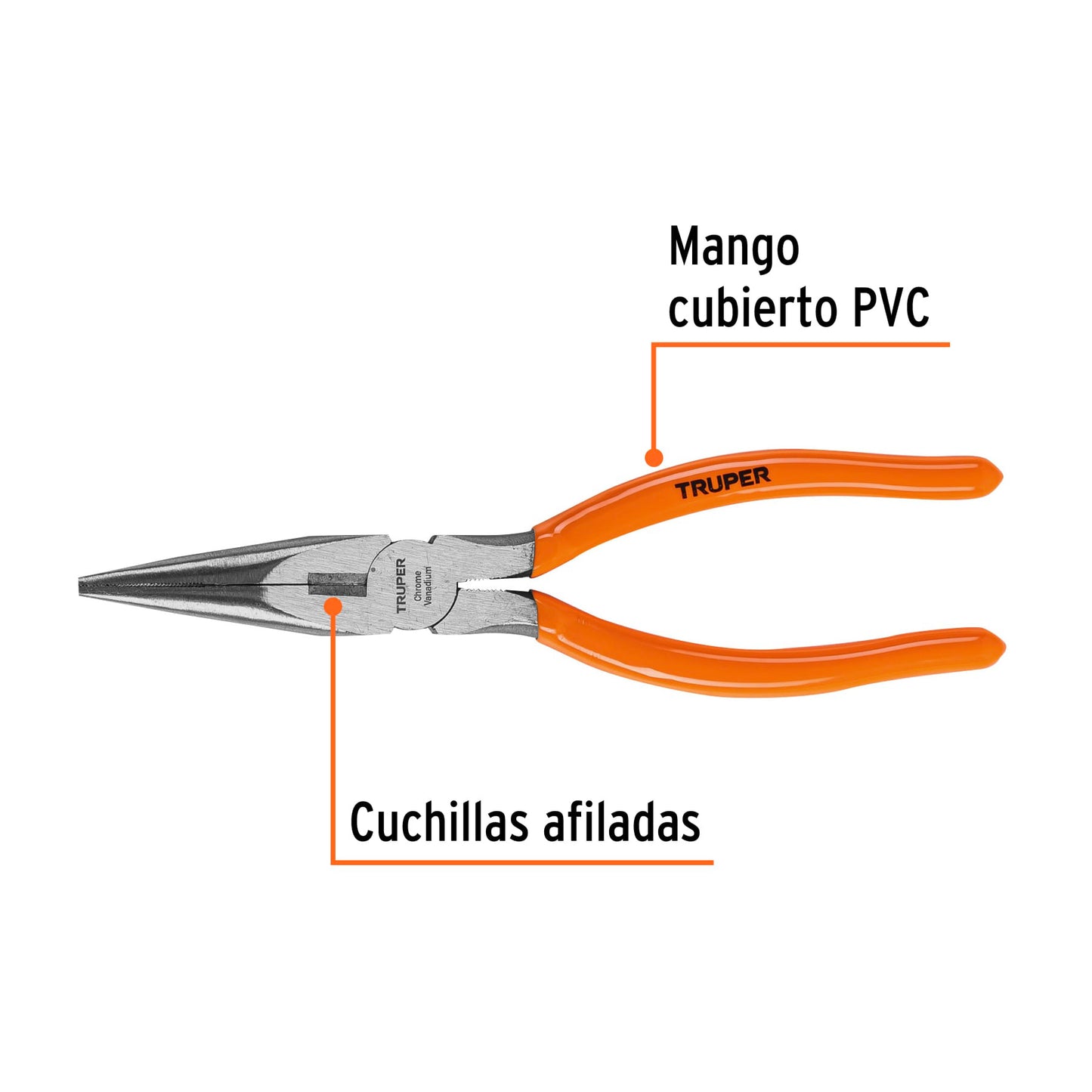 Pinza de punta y corte 8' mango de PVC, Truper