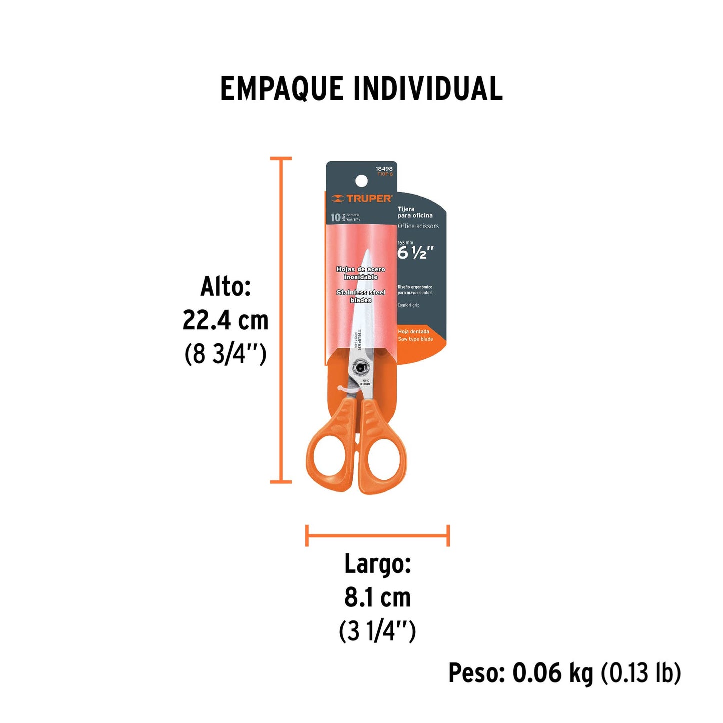 Tijera 6-1/2' de acero inoxidable para oficina, TRUPER