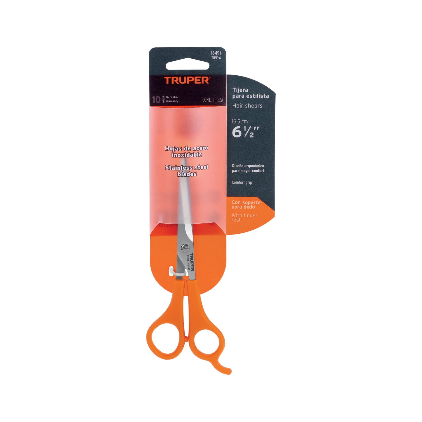 Tijera 6' acero inox con gancho, para estilista, TRUPER