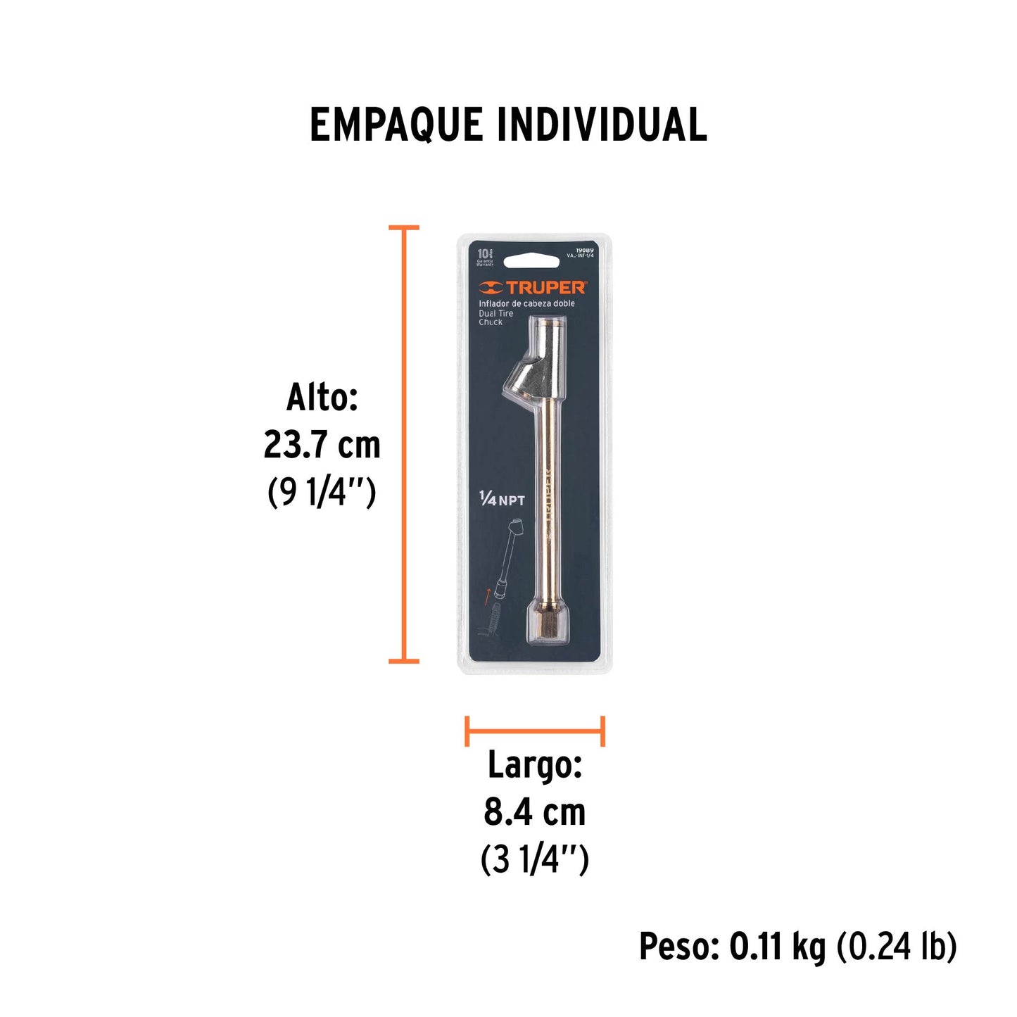 Inflador de cabeza doble, cuerda 1/4' NPT, TRUPER