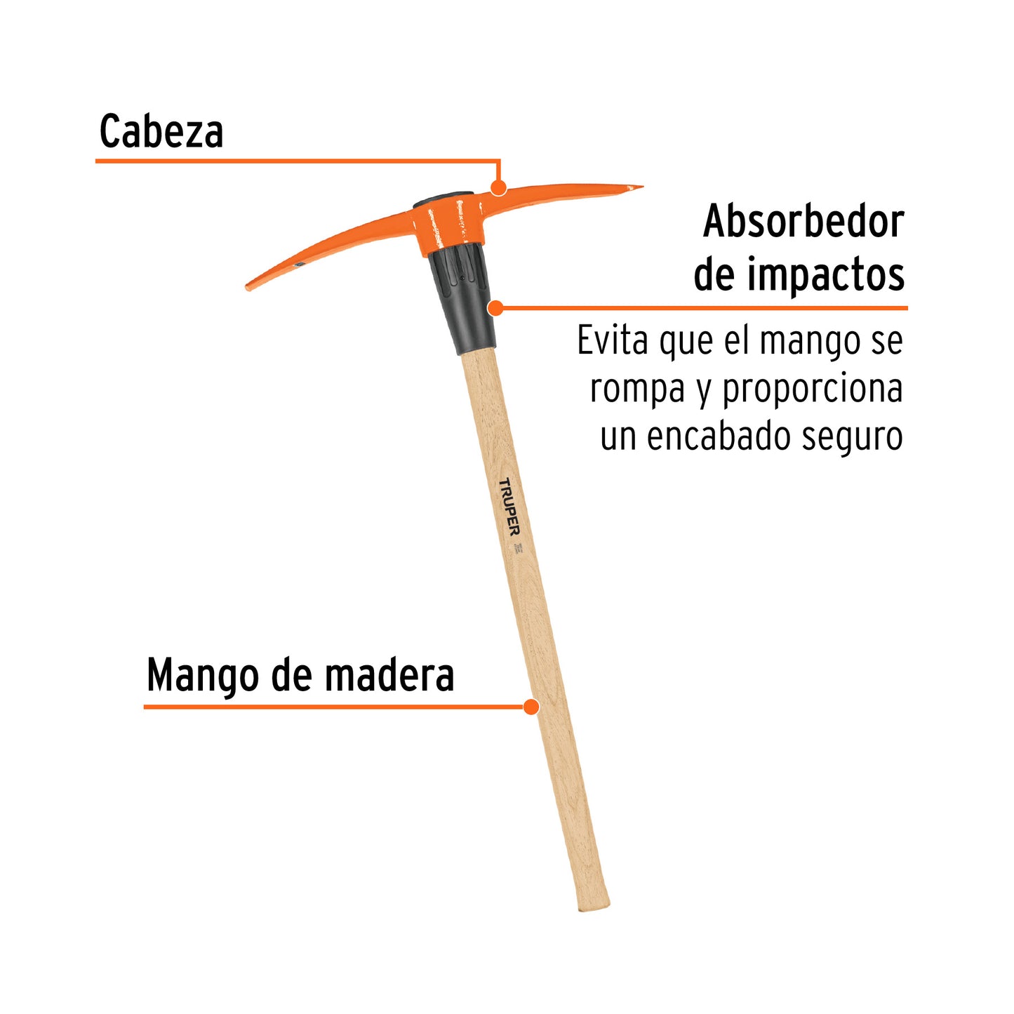 Zapapico 5 lb, mango de madera 36', Truper