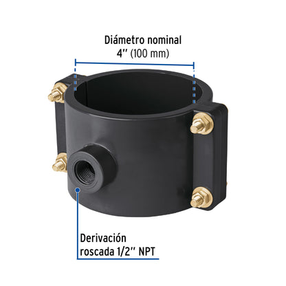 Abrazadera para toma domiciliaria PP 4' x 1/2', Foset