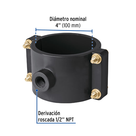 Abrazadera para toma domiciliaria PP 4' x 1/2', Foset