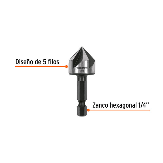 Avellanador HSS cambio rápido 3/4', Truper
