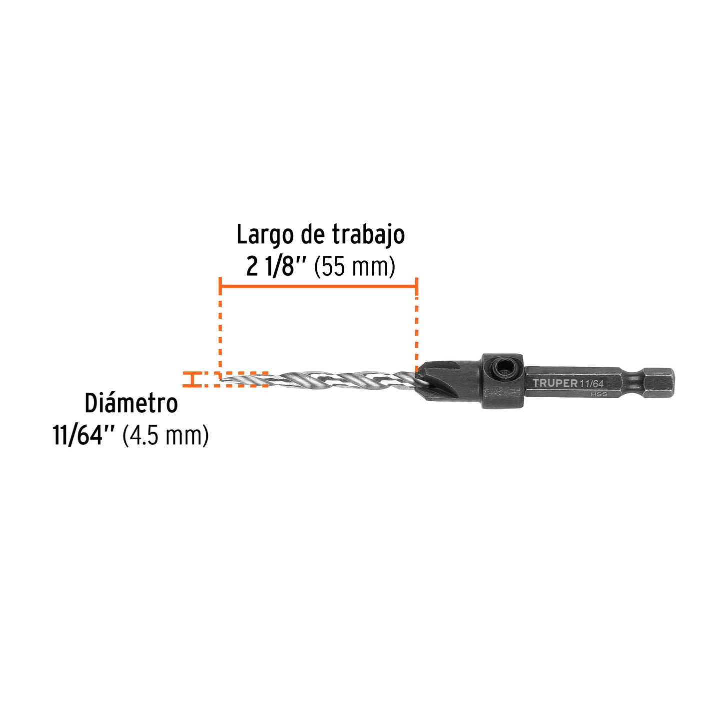 Broca avellanadora #8 para madera, 11/64', TRUPER