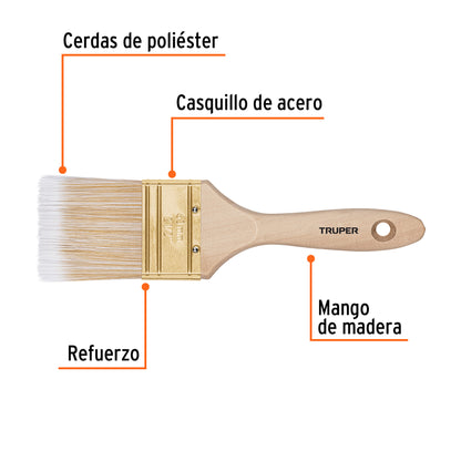 Brocha cerdas sintéticas 2-1/2' corte recto, mango de madera