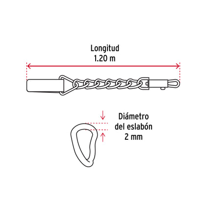 Cadena de paseo para perro de 1.2 m x 2 mm, FIERO