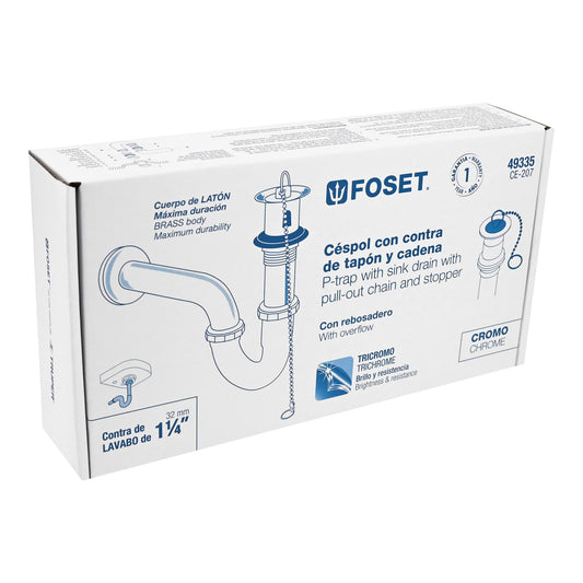 Céspol 1-1/4' c/contra, tapón y cadena, latón cromo,p/lavabo