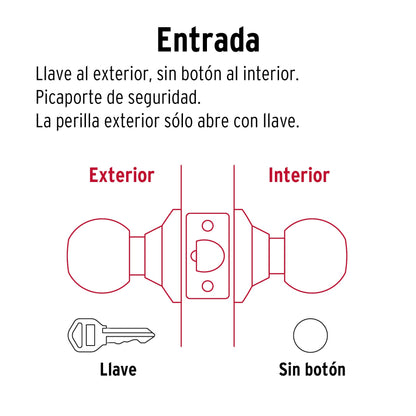 Cerradura tipo esfera para entrada, latón antiguo, HERMEX
