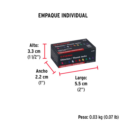 Caja con 100 chinches en 10 colores surtidos, FIERO