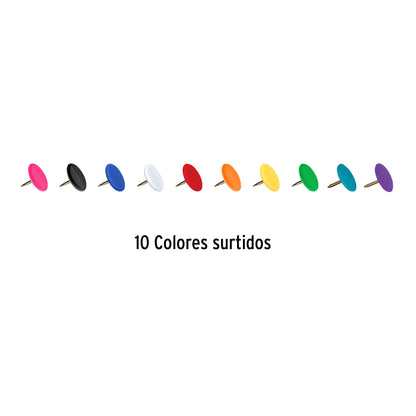 Caja con 100 chinches en 10 colores surtidos, FIERO