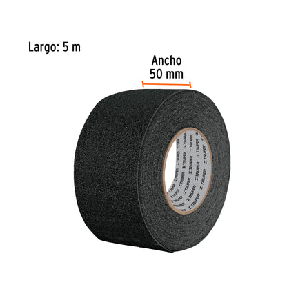 Rollo de 5 m de cinta antiderrapante negra 50mm con abrasivo