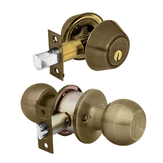 Combo cerraduras, llave-llave, latón antiguo, HERMEX BASIC