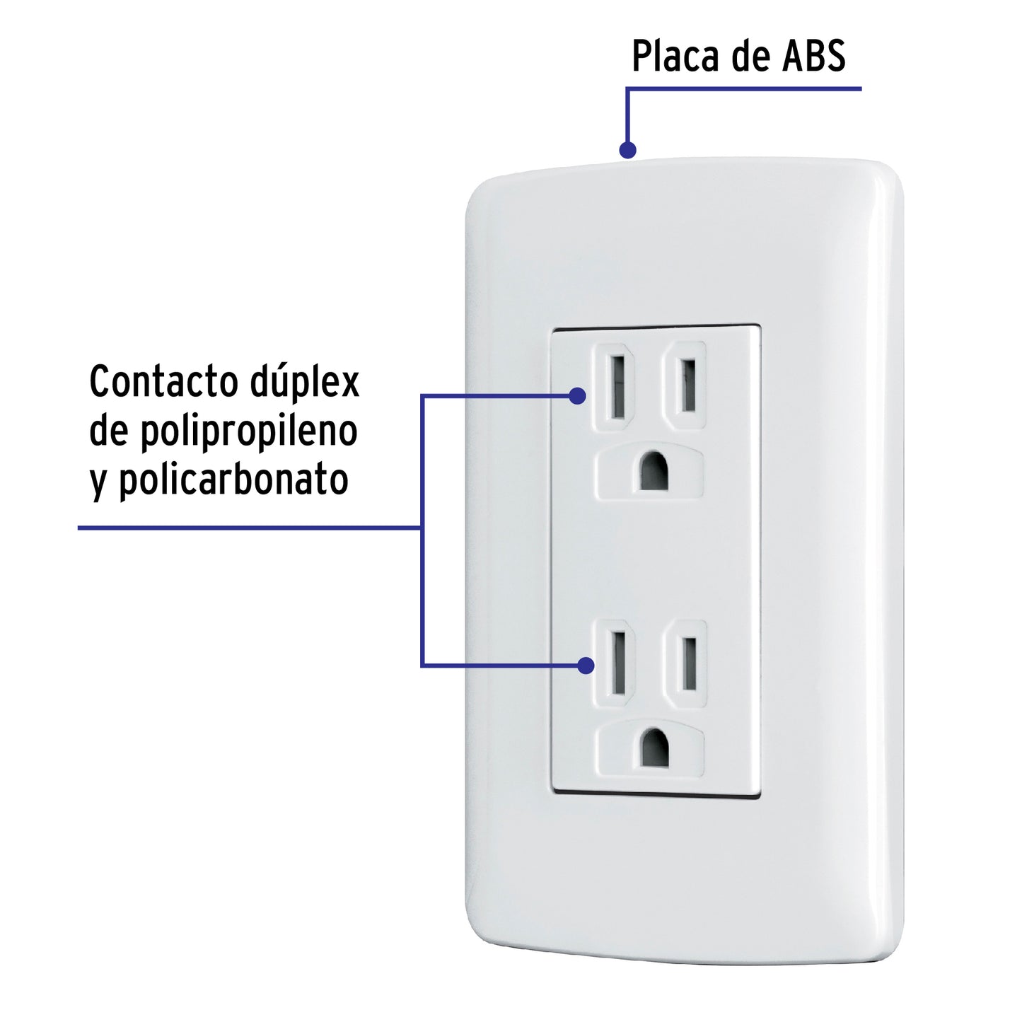 Contacto dúplex aterrizado, color blanco, línea Italiana 