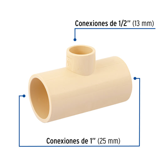 Tee reducida central de CPVC 1' x 1' x 1/2', FOSET