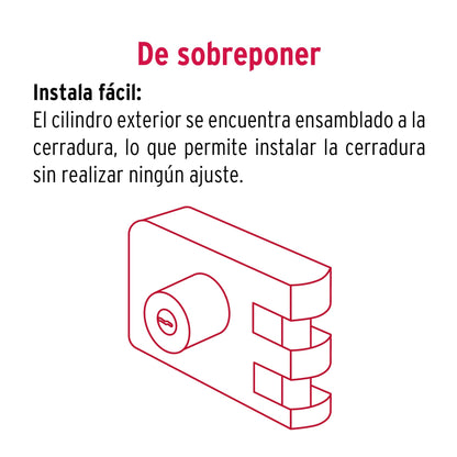 Cerradura sobreponer, puerta corrediza, instala-fácil, der.