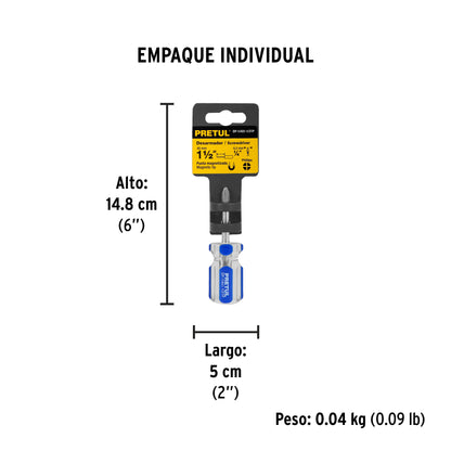 Desarmador de cruz 1/4 x 1-1/2' mango de PVC, Pretul