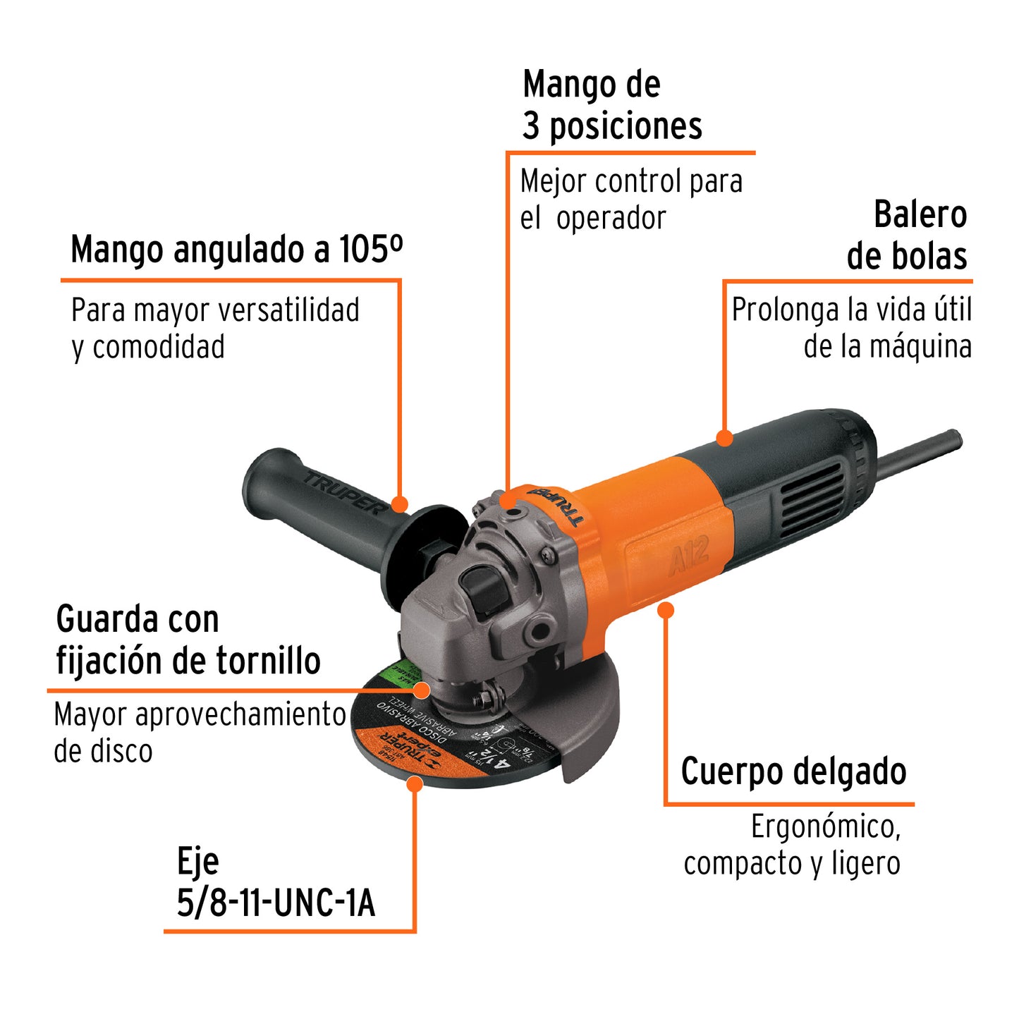 Esmeriladora angular 4-1/2', 700W, TRUPER PRO