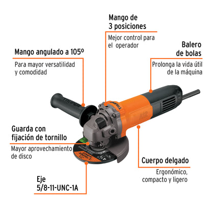 Esmeriladora angular 4-1/2', 700W, TRUPER PRO