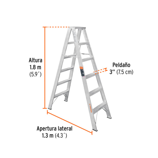 Escalera de tijera doble, tipo ll, 5 escalones, Truper