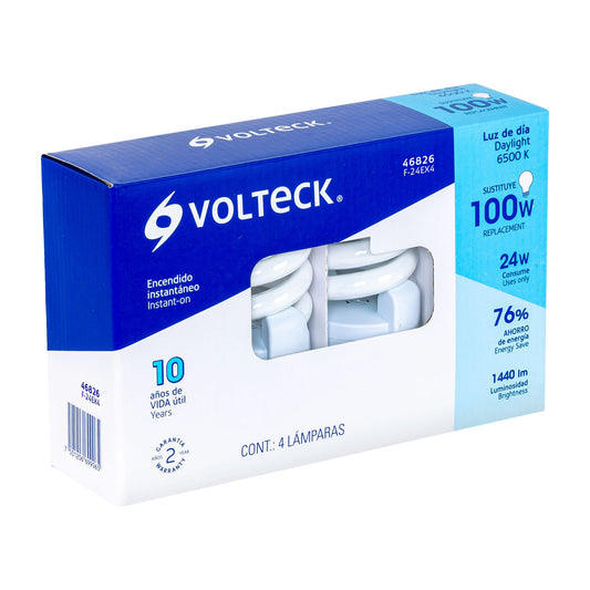 Pack 4 lámparas espiral T4 24 W luz de día, caja, Volteck