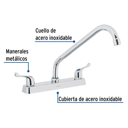 Mezcladora 8' fregadero cromo, cuello largo, palanca, BASIC