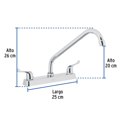 Mezcladora 8' fregadero cromo, cuello largo, palanca, BASIC
