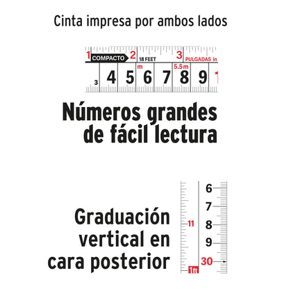 Flexómetro compacto contra impactos 8 m cinta 25 mm, TRUPER