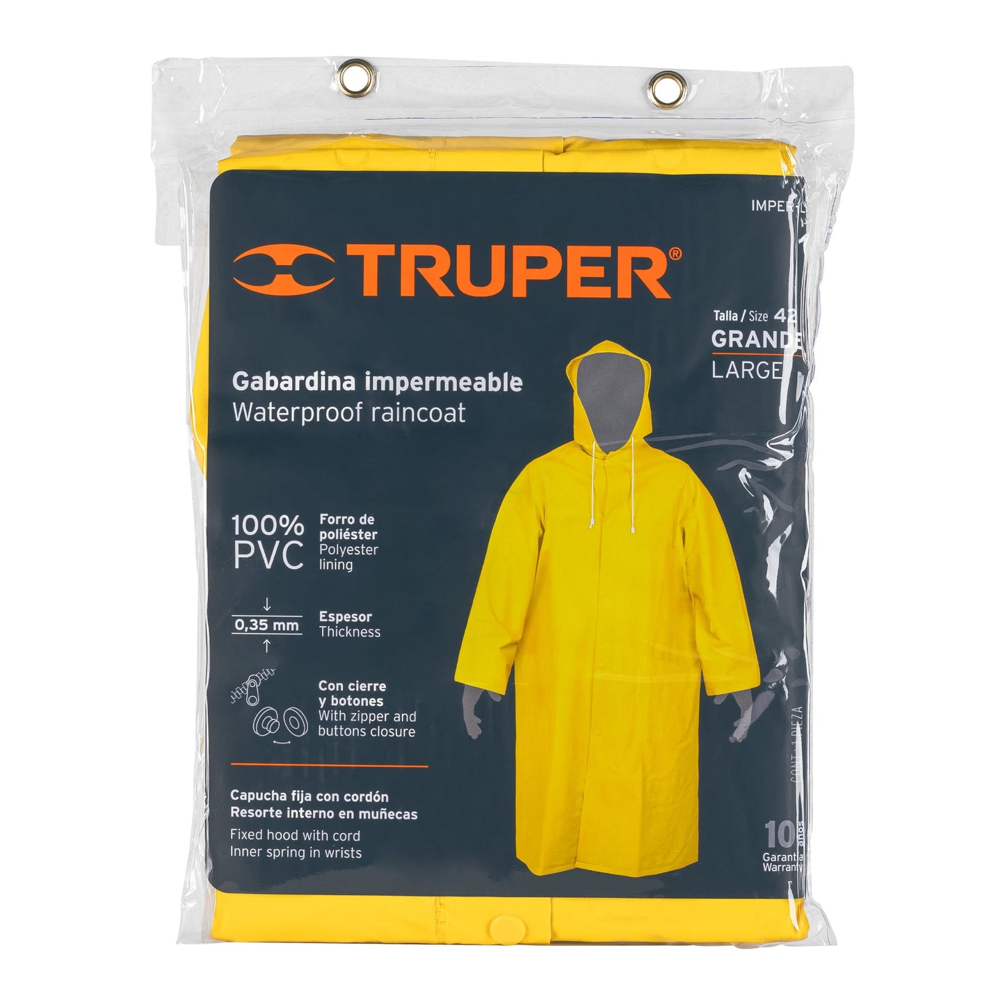 Gabardina impermeable doble capa, talla G, Truper
