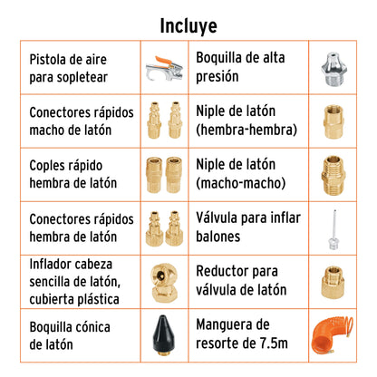 Juego de 15 accesorios neumáticos, cuerda 1/4' NPT, TRUPER